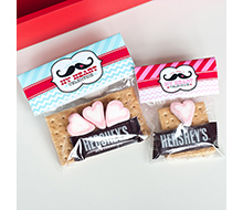 Mr and Miss Mustache Valentines Day Printable Folding S'mores Bag Topper - Instant Download